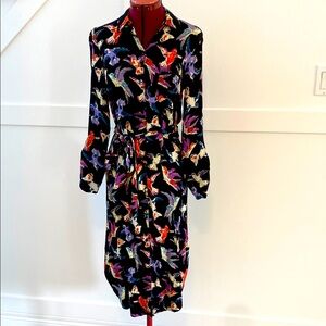 Maeve by Anthropologie Martina Bird Belted Shirt Dress Size 8